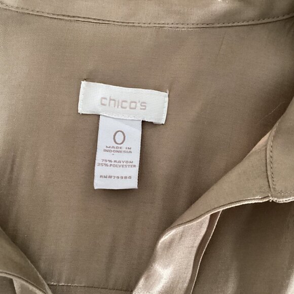 Chico's Gold Shimmer Tunic Top Sz 0 (S/4) Balloon Sleeve Collared 200M - Picture 6 of 7